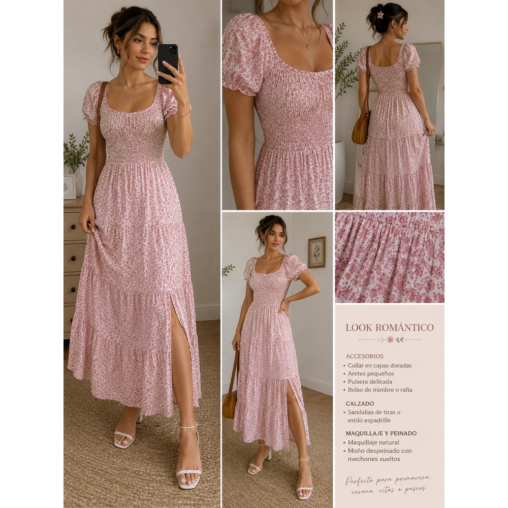 Aeropostale Pink Floral Smocked Puff Sleeve Midi Dress GTVABA6 Size M